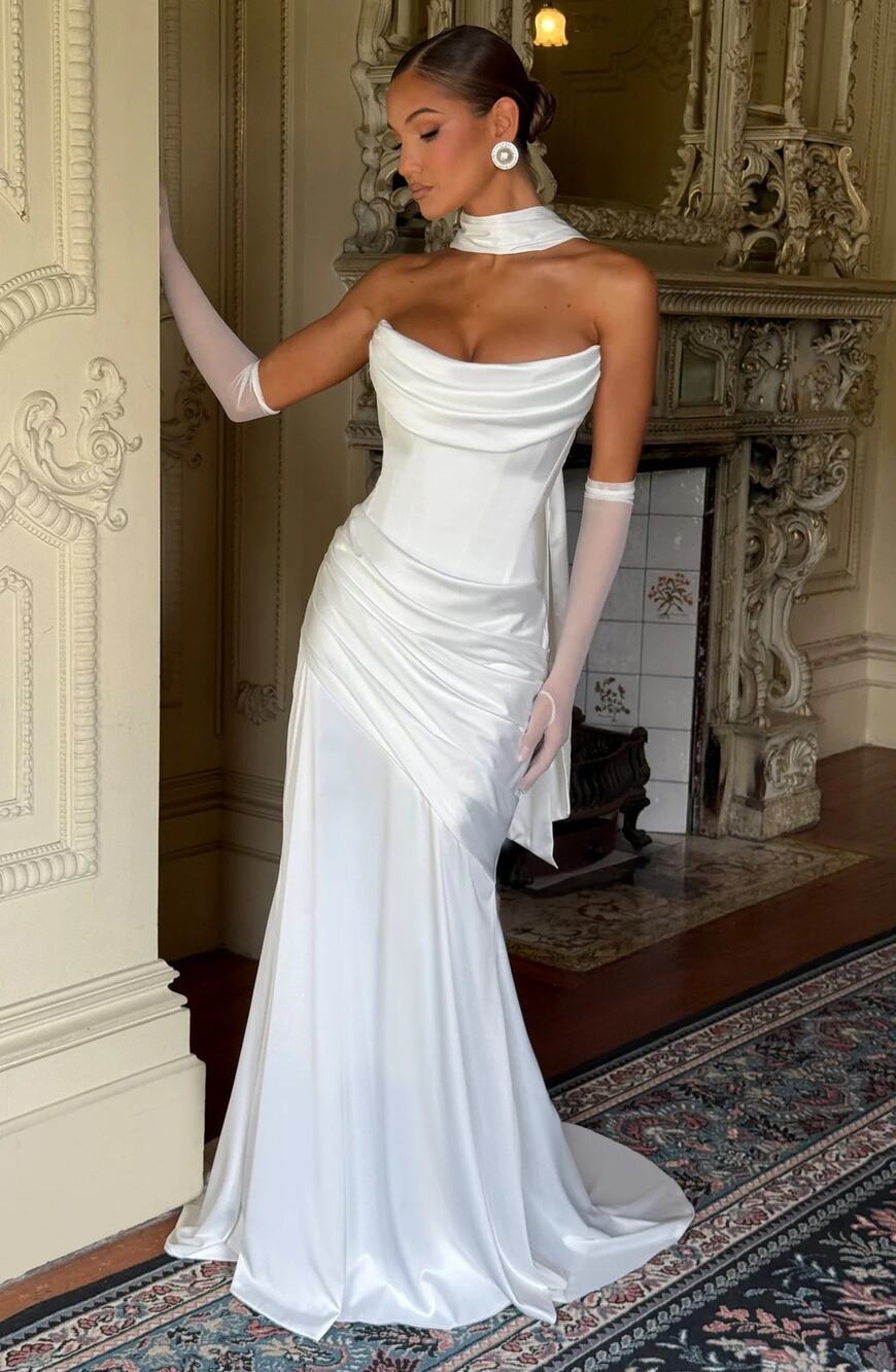 NWT Babyboo Kensington Maxi Dress Ivory Satin Strapless Corset Dress Sz XXL 2XL